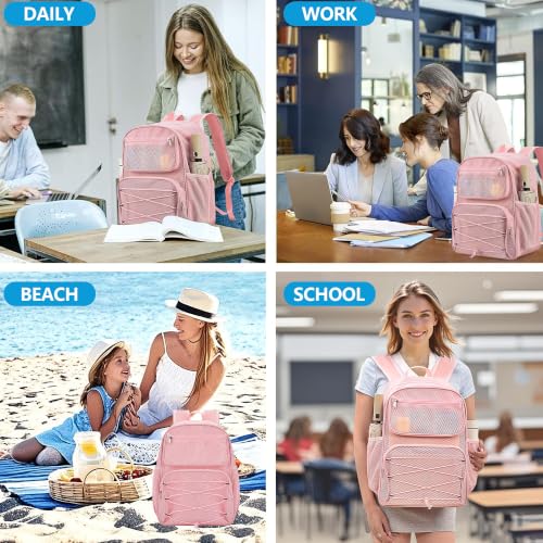 Paxiland Pink 27L Mesh Backpack Heavy Duty See-Through Beach Bag