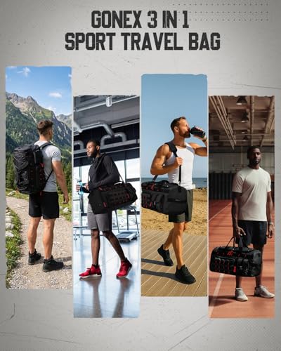 Gonex 45L 3-in-1 Duffel Bag for Gym & Travel - Black with Red Accents