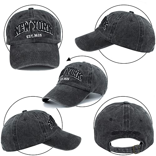 New York Distressed Baseball Hat - Black Adjustable Dad Cap