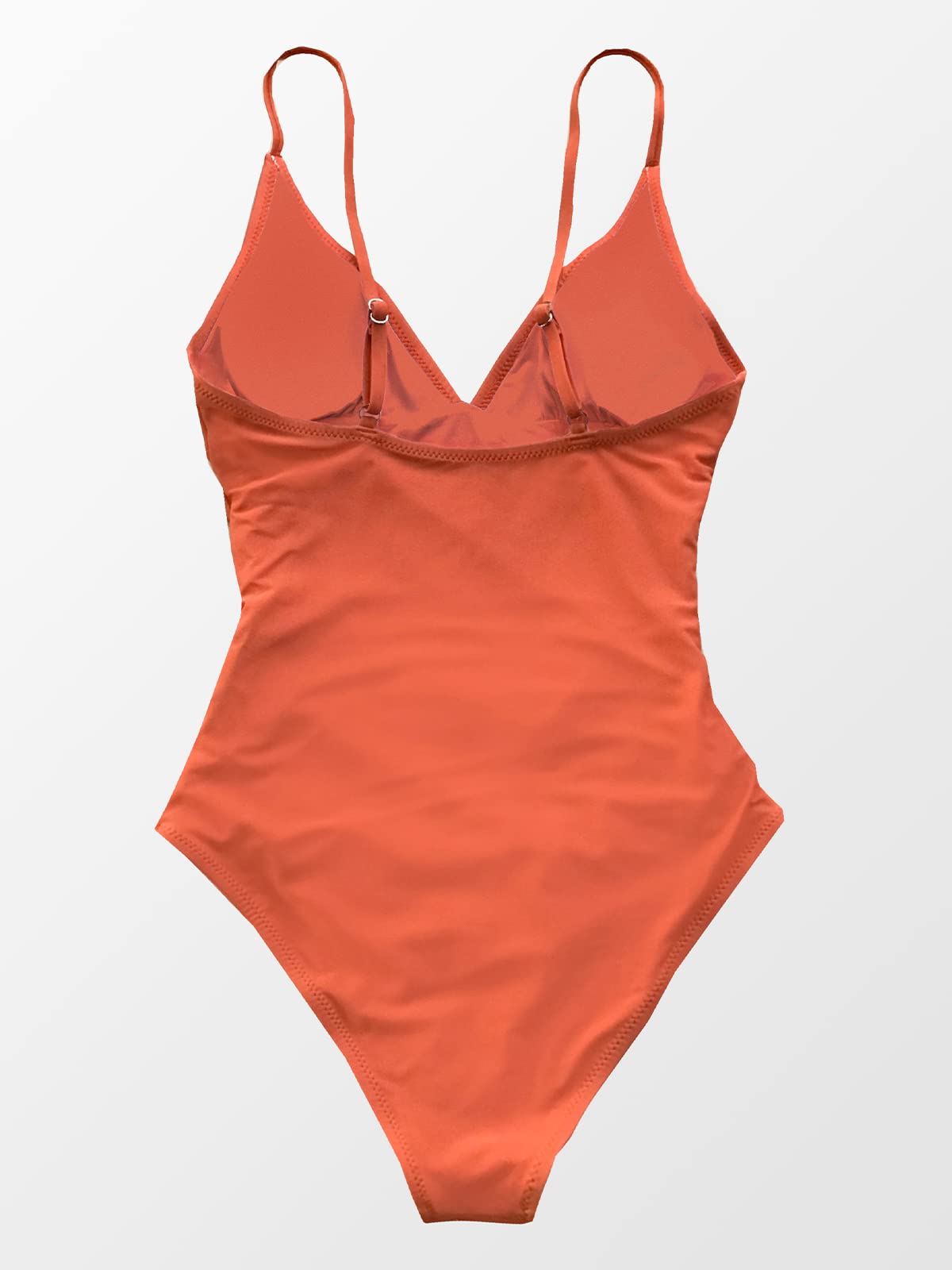 CUPSHE Womens Swimwear V Neck Shirring Swimsuit,Orange, Medium