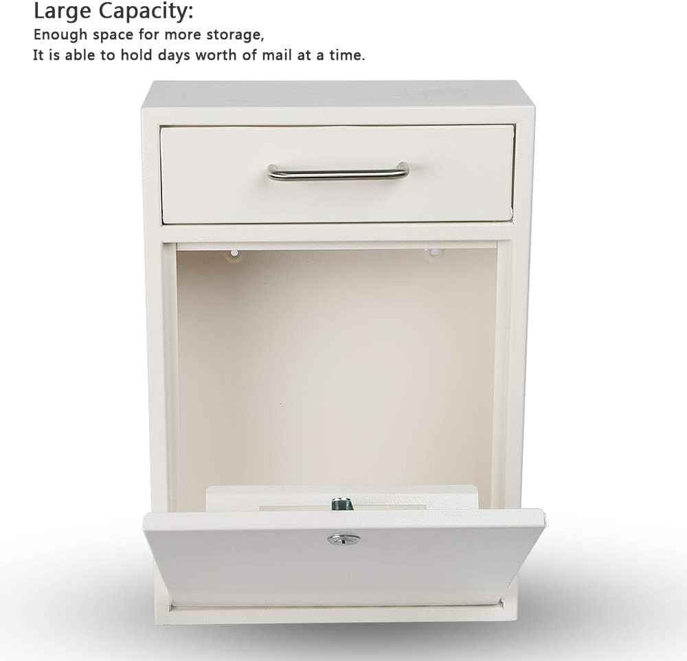 Secure Wall-Mount Mailbox with Lock | KYODOLED Large Steel Drop Box, Black, 16.2H x 11.22L x 4.72W