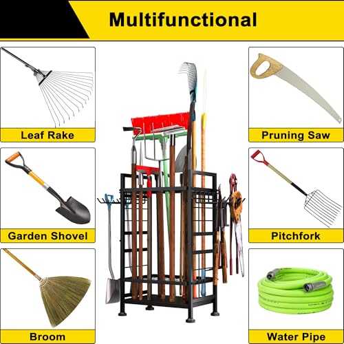 3 Tier Garden Tool Organizer, Garage Storage and Organization, Metal Yard Tools Storage up to 78 Tools, Heavy Duty Garden Tool Organizer for Garage, Yard, Patio, Shed, Indoors and Outdoors, Black