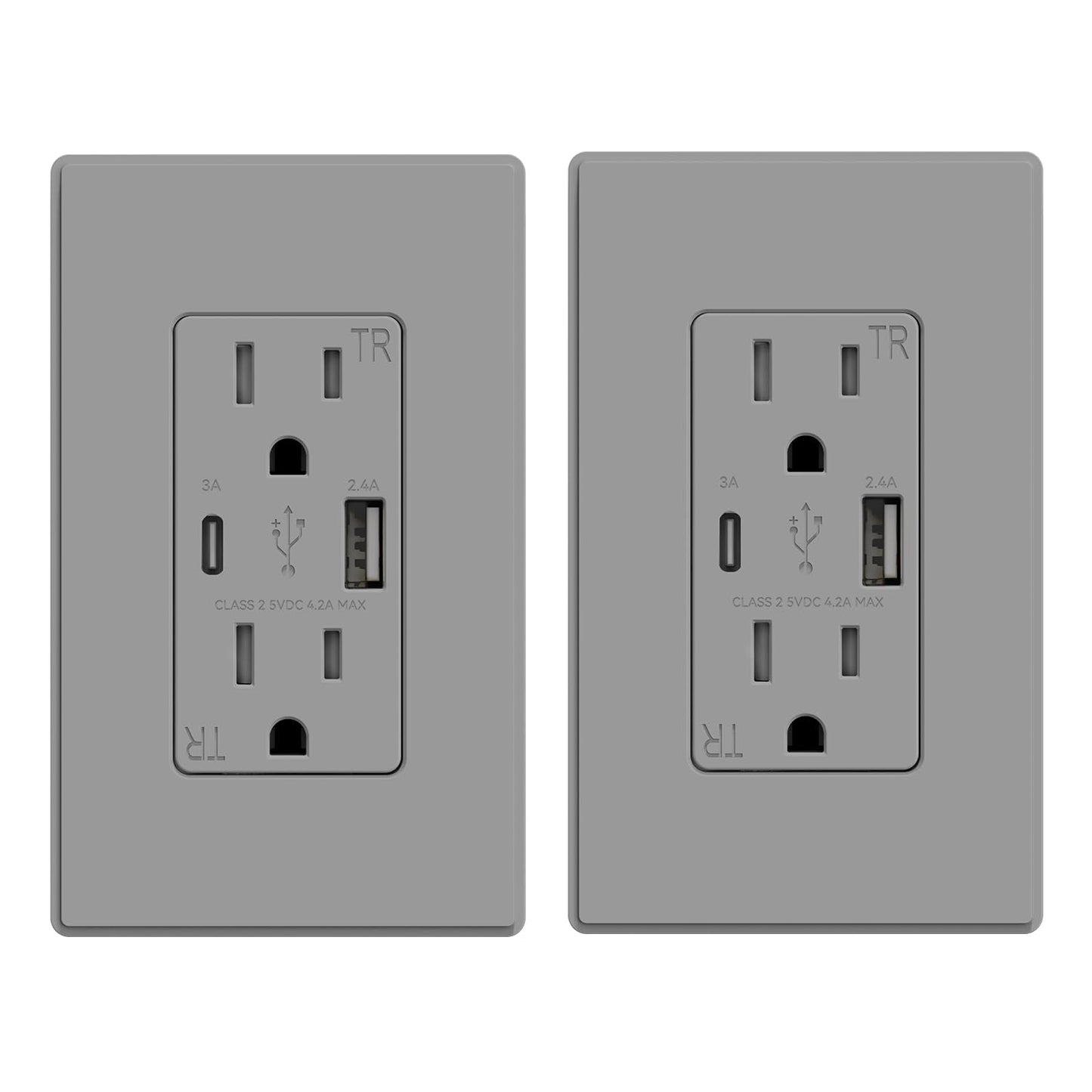 USB Charger Wall Outlet with USB A & C Ports - 15A Tamper Resistant, UL Listed, 6 Pack - Matte Light Almond