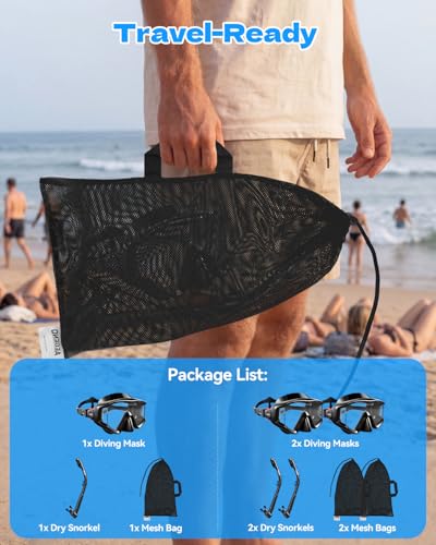 Snorkeling Gear Set for Adults - Dry Top Snorkel & Mask - Carbon Black