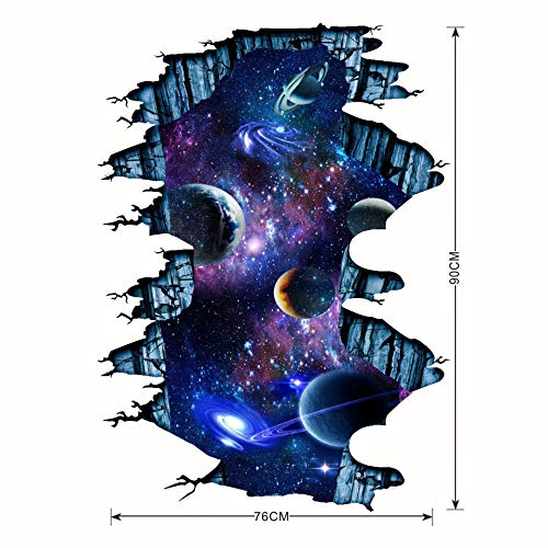 3D Space Wall Decals for Kids Room, 23 x 35 inches, Removable Wall Stickers, 2 Sheets (Galaxy)