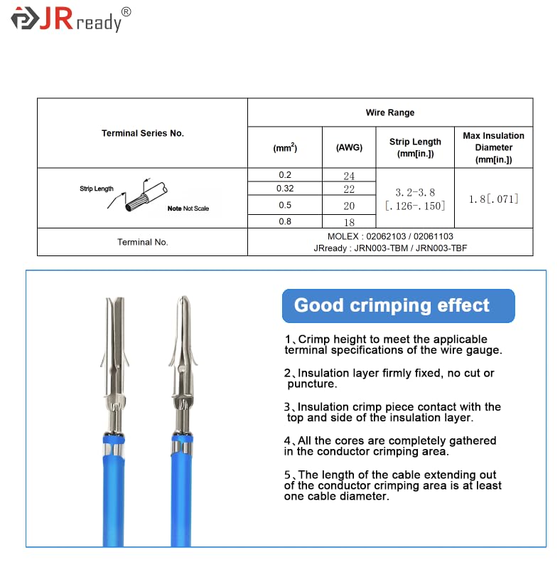 JRready 50 Pairs 1.57mm (Standard.062) Pin and Sockets 18-22 AWG, Compatible with Molex Standard.062 1560 1561 Series Male& Female Crimp Terminals, Adapt Standard.062 Connector Housing, ST6405