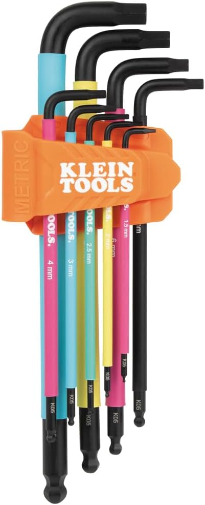 Klein Tools 18-Piece Hex Key Wrench Set - Color Coded, SAE & Metric, Long Arm & Ball End