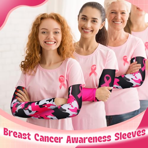 Breast Cancer Awareness Arm Sleeves - 2 Pairs Pink Ribbon
