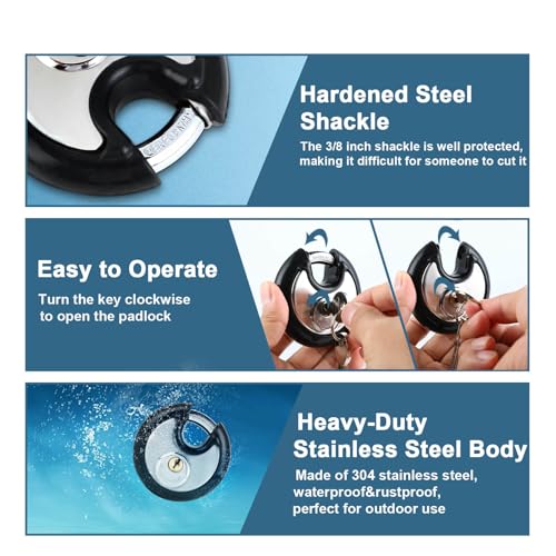 DAYGOS Heavy Duty Padlock with 8 Keys, 70mm Discus Keyed Lock for Storage Shed, Garage, Storage Lockers, Sliding Doors, Tool Box, and Cabinets (4 Pack Keyed-Alike, 3/8-Inch Shackle, Rubber Bumper)