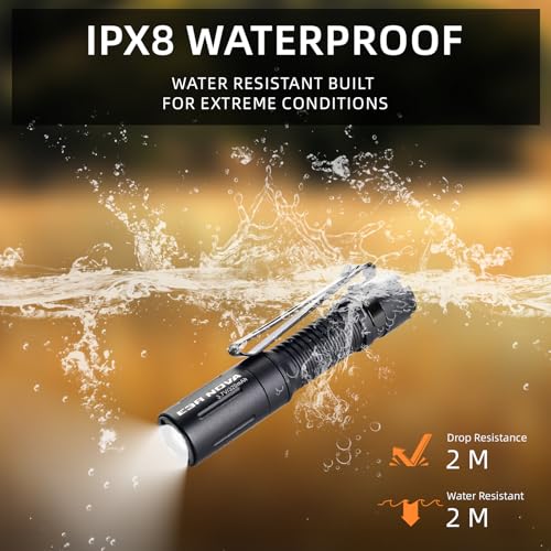 PowerTac E3R Nova 820 Lumen Mini Keychain Flashlight - USB-C Rechargeable, Swivel-Covered Charging Port, IPX8 Waterproof, Dual-Way Clip, Compact EDC Light for Camping, Hiking, Everyday Carry