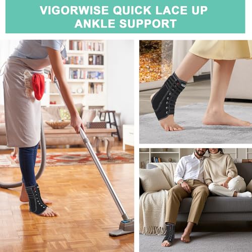 Vigorwise Black Medium Ankle Brace with Metal & Plastic Side Stabilizers, Quick Lacing Support