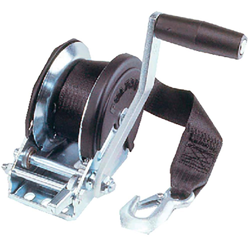 Fulton 142208 Trailer Winch, 20 Foot Winch Strap with Hook, 1,500 lbs. Capacity, Single-Speed Hand Crank Winch, Solid Drum Gear System