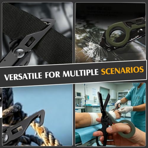 LEARTFYE Trauma Shears Foldable with Holster – Multi-Tool Emergency Scissors, 420HC Stainless Steel, Carbon Black + Army Green