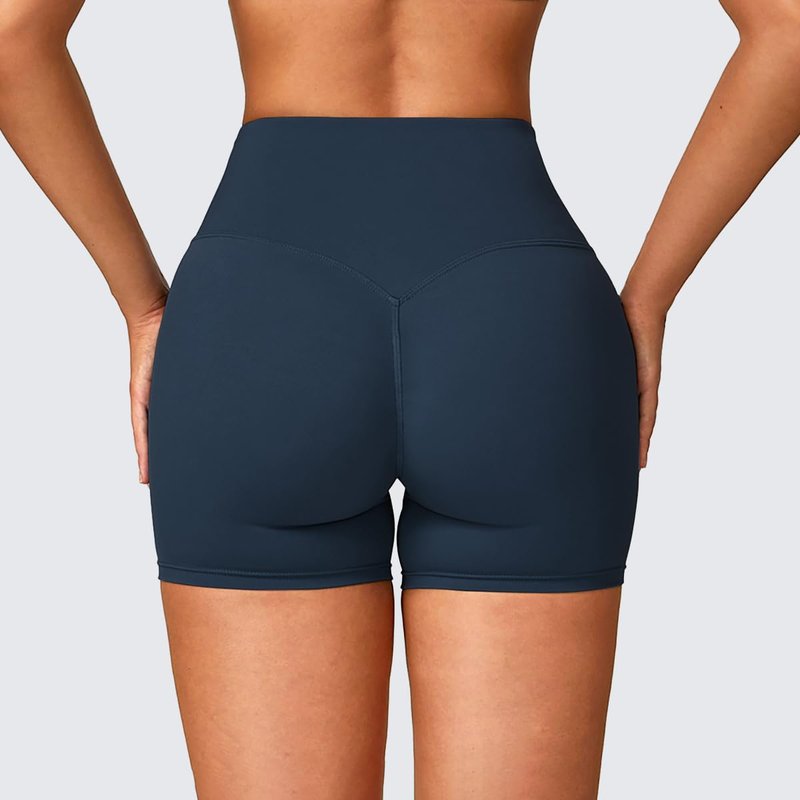 Xozeu Women's 2 Piece Workout Biker Shorts High Waist Tummy Control Scrunch Butt Lifting Gym Yoga Running Shorts Black/Navy Blue