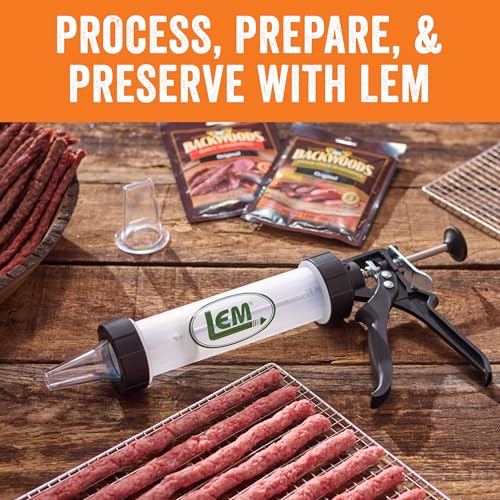 LEM Jerky Gun & Backwoods Seasoning (12 oz) – 3/4 lb Capacity, Includes 2 Nozzles