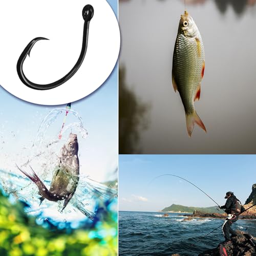 10PCS High-Carbon Steel Circle Fishing Hooks - 8/0 Size Barbed Hooks