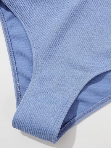 Girls Ribbed 2-Piece Swimsuit with Skirt - Gray Blue / 11-12 Years