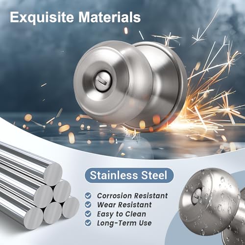 KNOBWELL 6 Pack Privacy Door Knob with Lock in Brushed Nickel Finish for Bedroom and Bathroom, Indoor Security Door Handle with Privacy Lock, Satin Nickel Interior Door Knobs