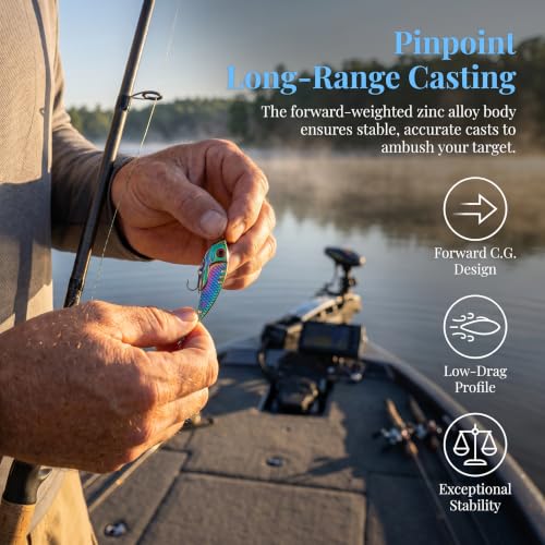 Nclongshengsheng Holographic Rainbow Metal Fishing Spoons 5 Pack - Saltwater & Freshwater Blade Baits with Storage Box