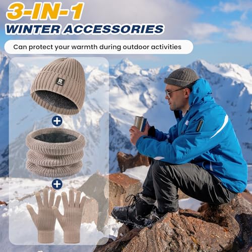 Winter Beanie Hat, Circle Scarf & Touchscreen Gloves Set