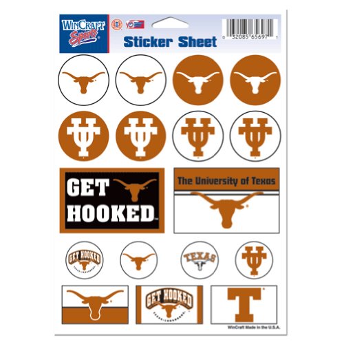 NCAA Vinyl Sticker Sheet - University of Texas, 5" x 7"