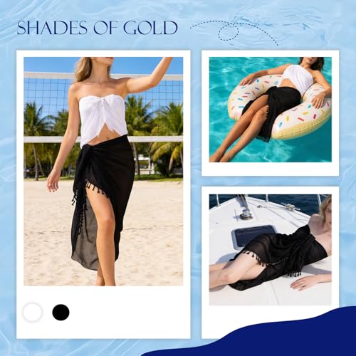 Women’s Beach Sarong Wrap Skirt - 2PCS Lightweight & Quick-Drying - Long Black & Short White