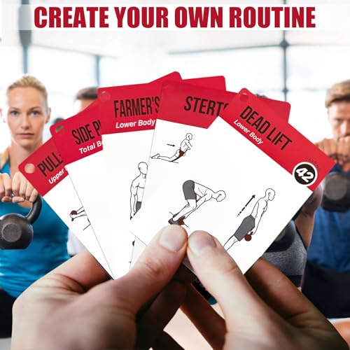 Kettlebell Workout Cards - 59 Exercise Cards with Dry-Erase & Rings