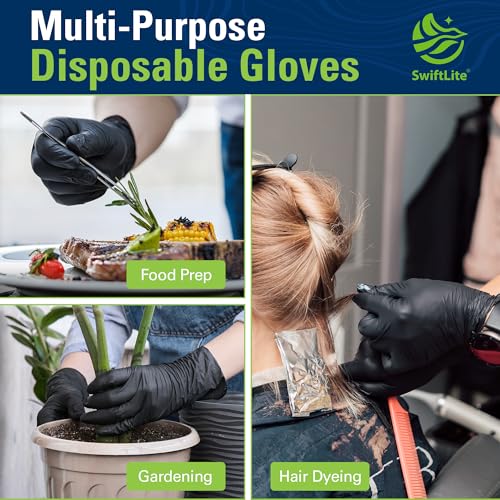 Black Nitrile Gloves, Food Safe Disposable Gloves Latex Free, Rubber Gloves Powder Free for Cooking, Kitchen Clean
