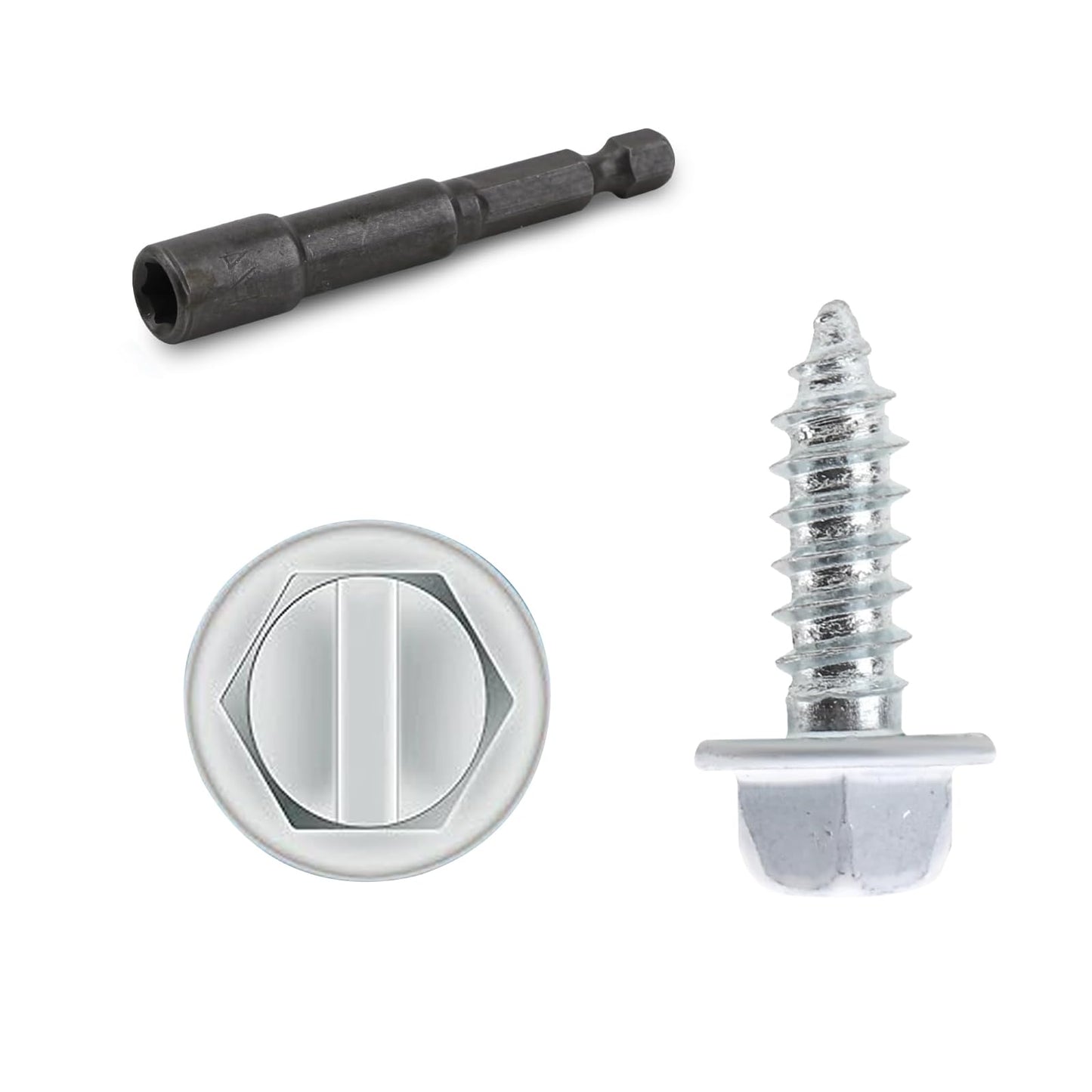 BOPOWO 300 Pcs #8x1/2 Self-Tapping Gutter Screws White Painted Slotted Hex Washer Head #8x1/2 Zinc Plated Finish, Includes 1/4" Magnetic Hex Driver – for Gutter Install