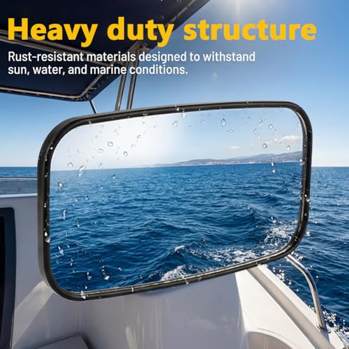 Boat Rear View Mirror 8-inch Convex Marine Mirror with 300° Adjustable Curved Surface