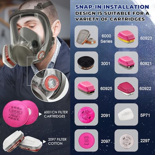 Full Face Respirator Gas Mask, Gas Masks Survival Nuclear and Chemical with Activated Carbon Filter