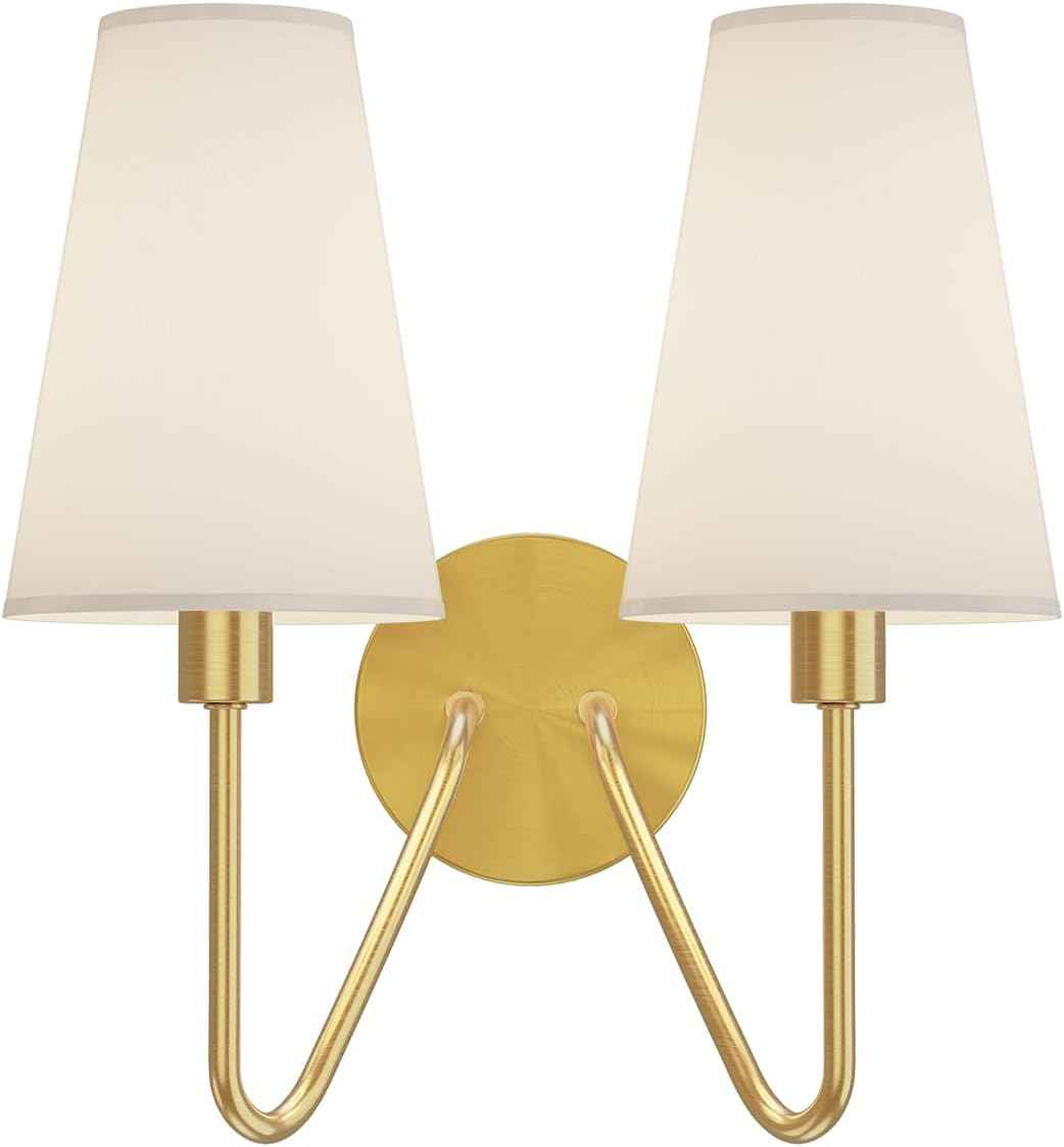 Gold Wall Sconce Lighting Fixture - Set of 2 Classic E12 Hardwired Lamps with Cream Shades