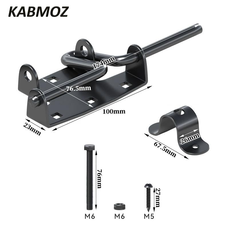 KABMOZ Slide Bolt Gate Latch,Wooden Fence Door Lock with Padlock Hole,Heavy Duty Hardware for Wooden Fence,shed Door,Yard Door,Barn Door,Outdoor Latch,Black (1, Black)