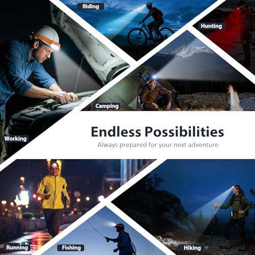 LHKNL Rechargeable Headlamp 2-Pack Orange Waterproof LED Headlights with 8 Modes & Motion Sensor