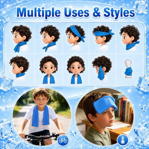 BobbleT Kids PVA Cooling Towels 4 Pack – Blue, Instant Neck & Face Towels