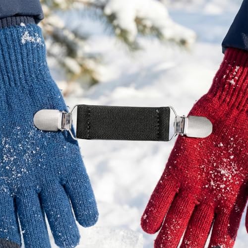 Anti-Loss Glove Clips for Kids - Elastic Straps, 2 Pairs - Black & Navy