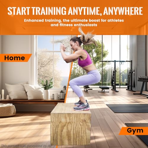 3-in-1 Wood Plyo Box - Non-Slip Jump Box, 16" x 13" x 12"