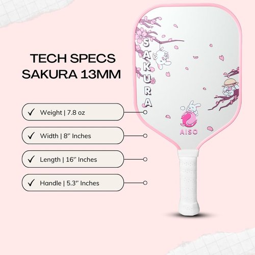 Aiso Sakura | Cute Pickleball Paddles Set of 2 | Premium Starter Set for Beginners with 4 Pickleballs and Portable Carry Bag | Lightweight & Durable Fiberglass with PP Honeycomb Core