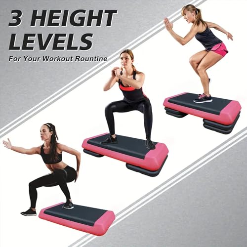 Athfiner Red Adjustable Aerobic Step Platform with 4 Risers for Home Gym Cardio