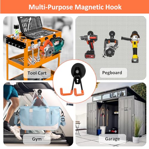 ENUODA Strong Magnetic Hooks Heavy Duty 4 Pack Magnet Garage Hook Heavy Duty Rare Earth Magnets Utility Storage Hooks for Hanging Ladder, Power Tool, Toolbox, Shovel, Broom, Extension Cord