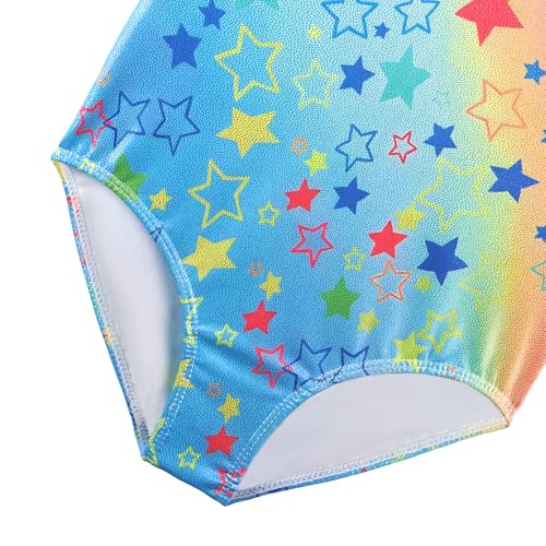 BAOHULU Girls Gymnastics Leotard 4-5T Rainbow Stars Sleeveless Dance Outfit