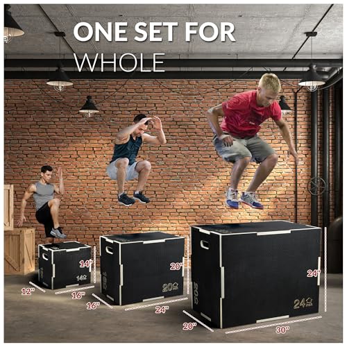 3 in 1 Non-Slip Wooden Plyo Box - 30" x 24" x 20" for Home Gym