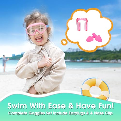 Kids Swimming Goggles Anti-Fog Toddler & Kids 3-15 Pink & Yellow Green 2 Pack