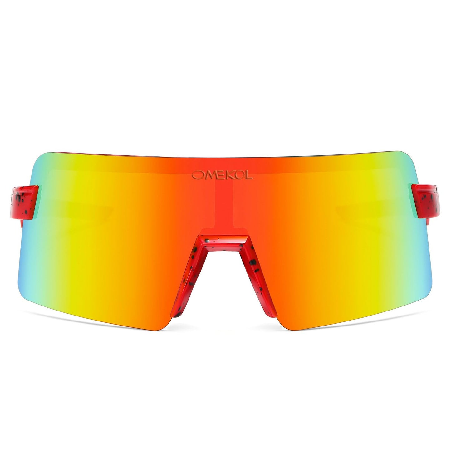 OMEKOL Polarized Sports Sunglasses Cycling Glasses UV400 Mountain Bike Goggles MTB Riding Bicycle Eyewear Men Women Baseball Running Fishing Golf Outdoor - Red Frame with Black Dots/Red Lens