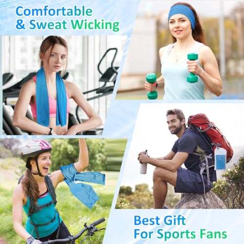 Cooling Towels 4 Pack - Neck & Face Wraps for Gym - Light Blue, Magenta, Orange, Green