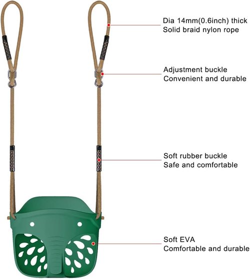 Dolibest Heavy Duty Toddler Swing Seat - Cute Elephant Design, 600LB Weight Limit, Adjustable Rope