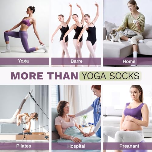 Non-Slip Pilates Socks with Grips for Women - 3 Pairs, White