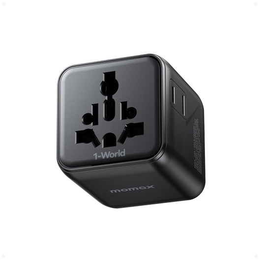 MOMAX Mini Universal Travel Adapter Worldwide, 2 AC, All European Travel Plug Adapter UK, Travel Essentials for US to Europe Adaptor, All-in-One Wall Charger for AUS JP (No USB Port)
