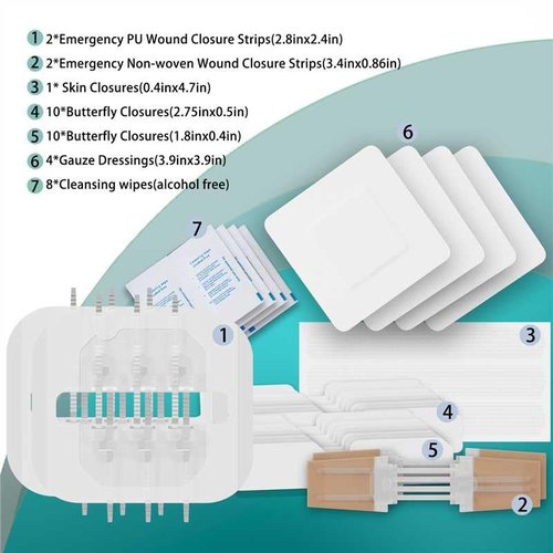 Emergency Wound Closure Strips 29 Pack, 4 Types Zip Stitch Butterfly Bandaids Without Suture, Stitchless & Painless Laceration Closure Kit Butterfly Bandages