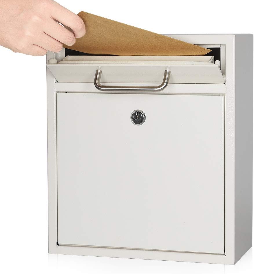 Secure Wall-Mount Mailbox with Lock | KYODOLED Large Steel Drop Box, Black, 16.2H x 11.22L x 4.72W